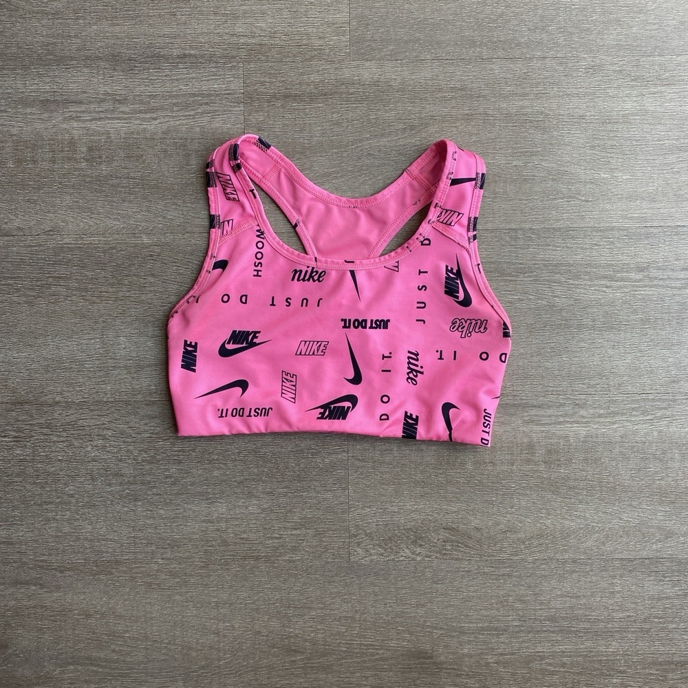 Nike Swoosh Logo‎ Print Racerback Hot Pink Sports Bra Size Small Athletic